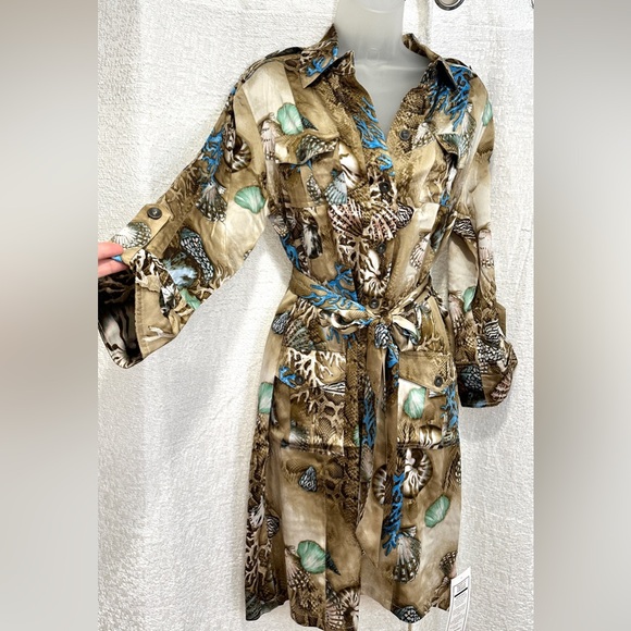 Gorgeous HTF Vintage Cache Shirt Dress NWT 8 M Beach Print Reef Seashell Animal - Picture 5 of 11
